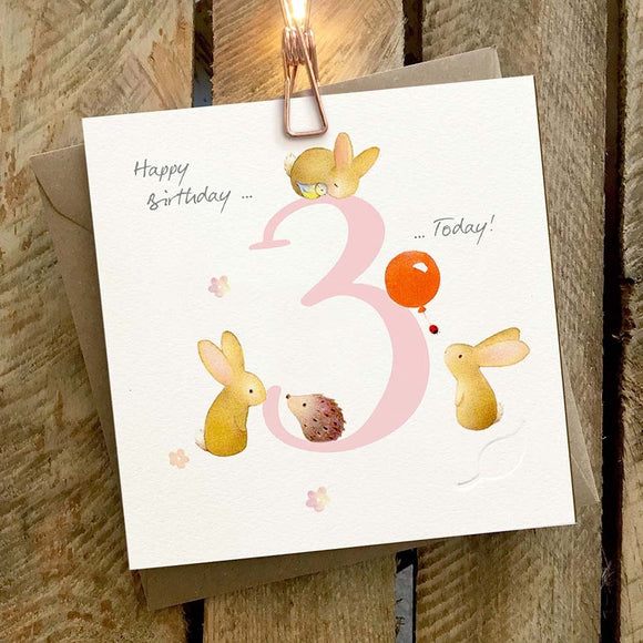 Birthday Card 3yr Bunnies