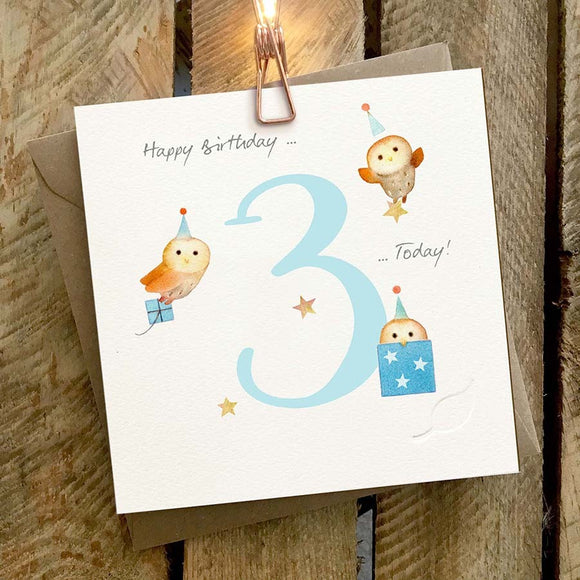 Birthday Card 3yr Owls