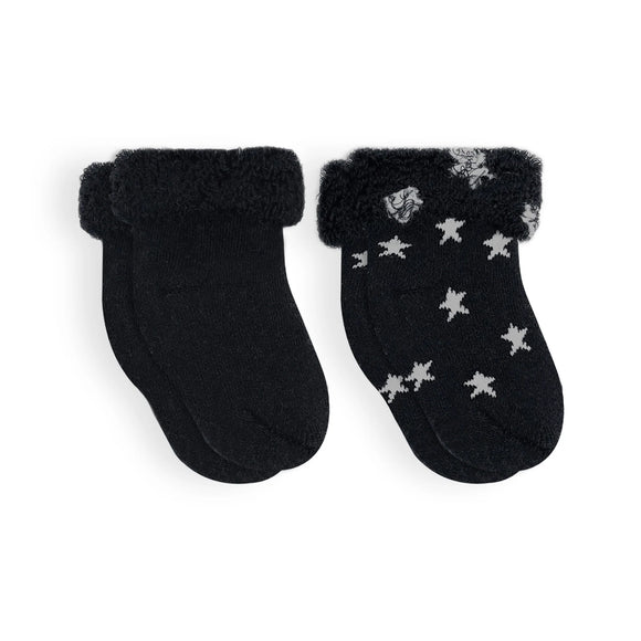 Kushies 2pk Baby socks Black Solid/Stars