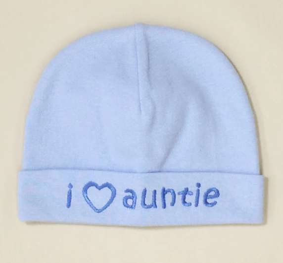 Itty Bitty FINAL SALE Baby Hat I Love Auntie Blue