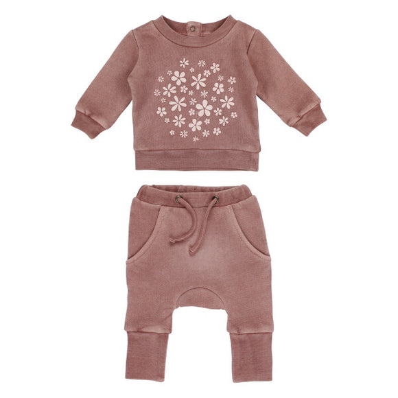 L'oved Baby Printed Fleece Sweatshirt & Jogger Set Rosewood Flower Infant