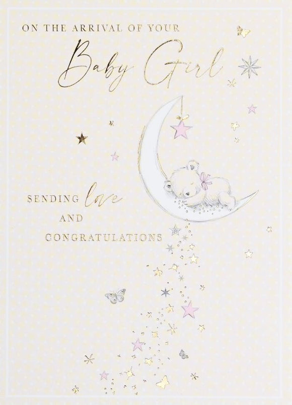 Baby Card Girl Bear on Moon