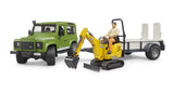 Bruder 02593 Land Rover Defender with Trailer, JCB excavator and man