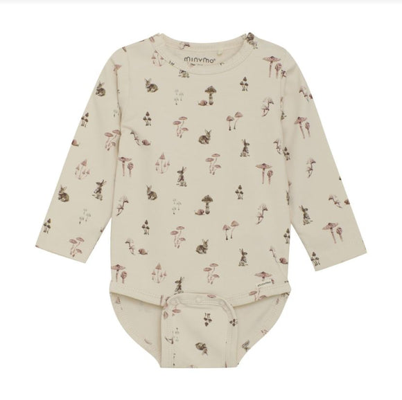 MinyMo Sweatshirt Onesie Sandshell Mushrooms & Bunnies