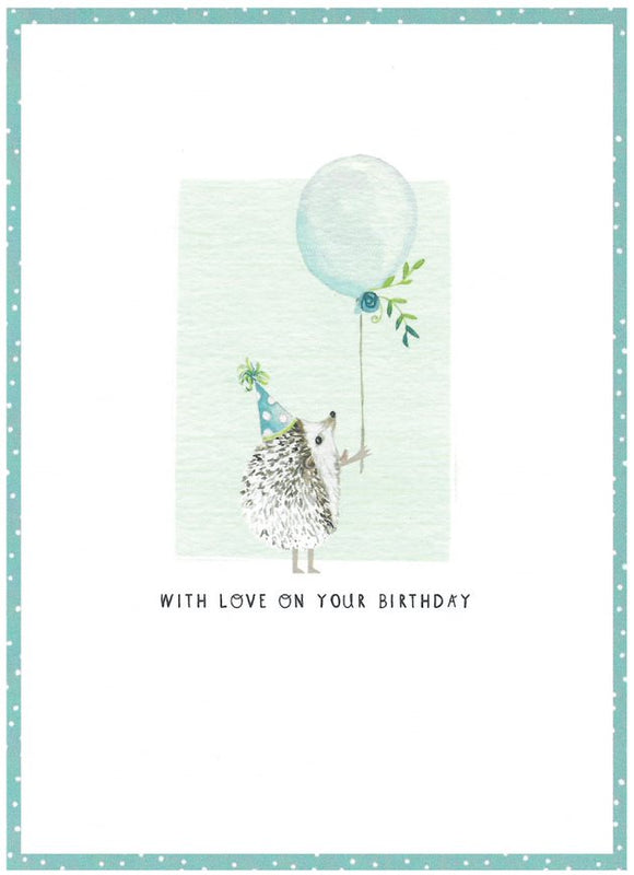 Birthday Card Hedgehog with Blue Balloon
