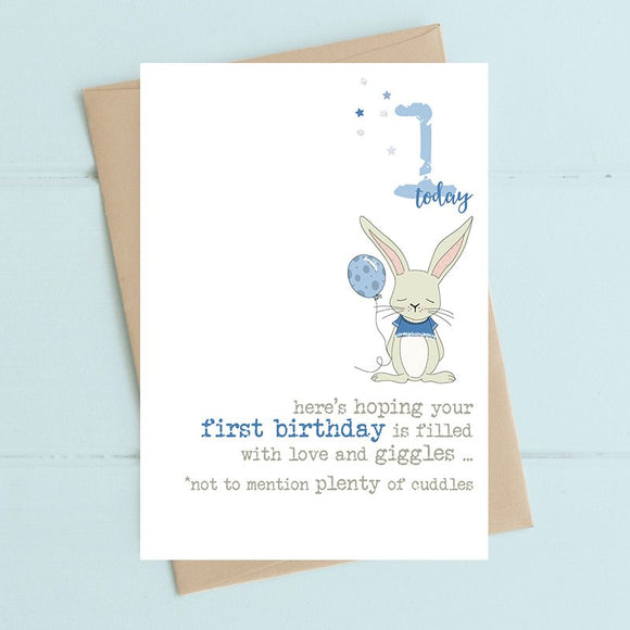 Birthday Card Blue Bunny 1