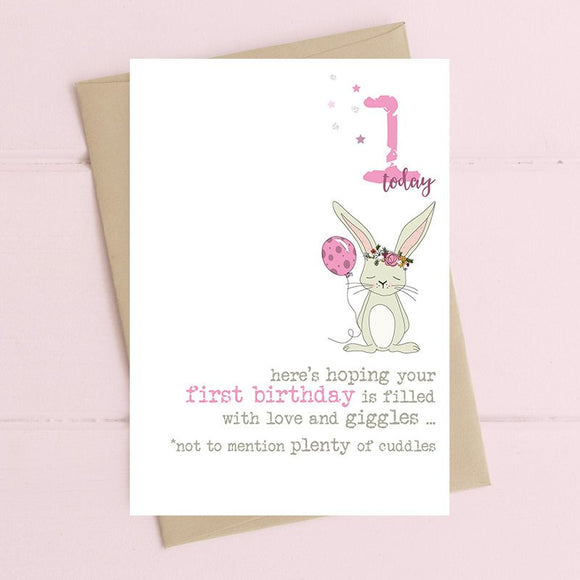Birthday Card 1yr Pink Bunny