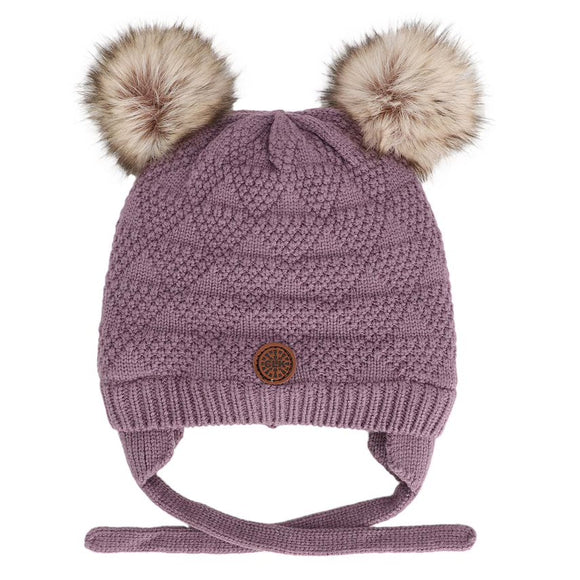 Calikids W2400 Knit 2 PomPom Hat Dark Lilac