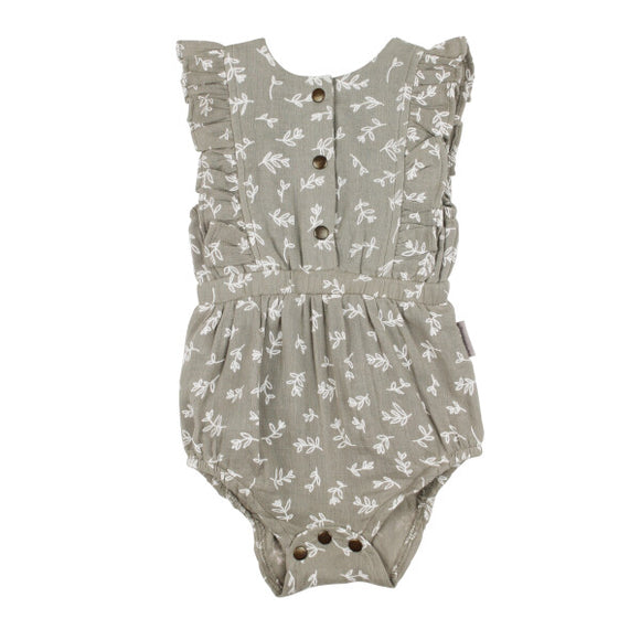 L'oved Baby Organic Muslin Ruffle Bodysuit Fawn Leaves