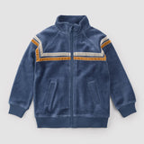 Miles The Label - Blue Velour Track Jacket with Retro Stripe
