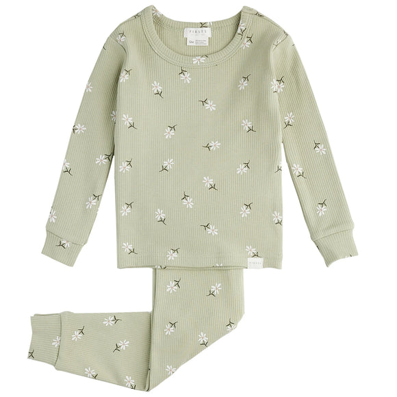 Petit Lem 2pc Pajama Set Daisy Print on Light Green