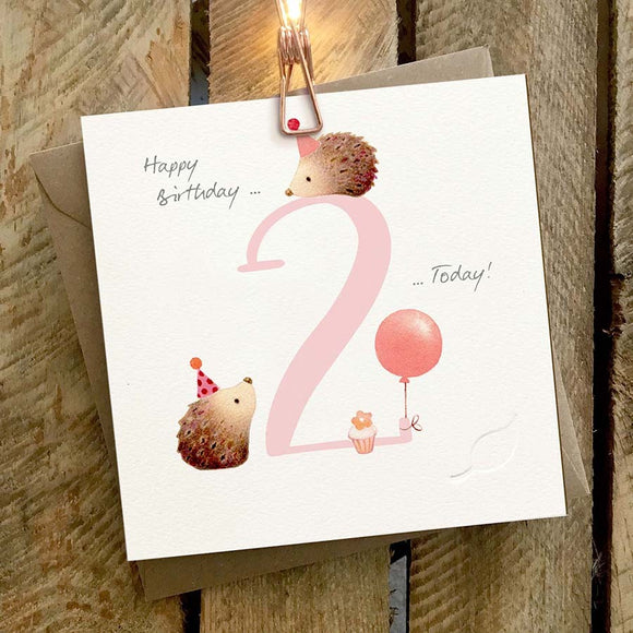 Birthday Card 2yr Hedgehog with Orange Balloon