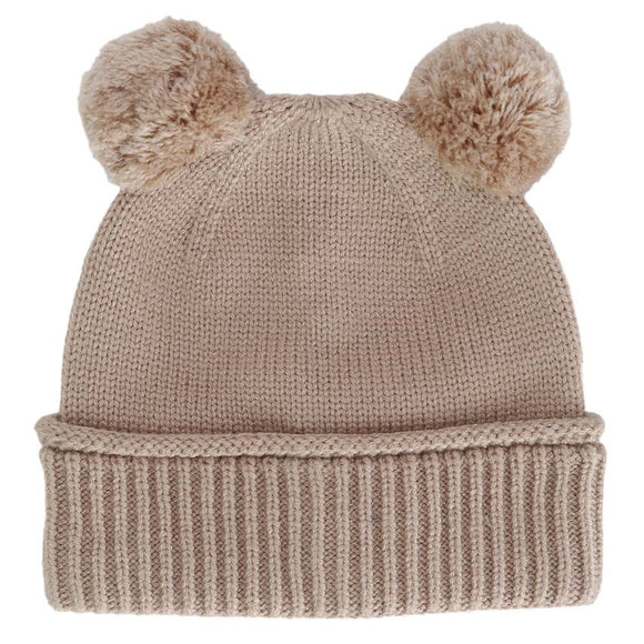 Calikids W2416 Baby 2 Pompom Knit Winter Hat NEWBORN Sesame