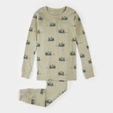 Petit Lem 2pc Pajama Set Lawnmowers Print on Tea Green KIDS'