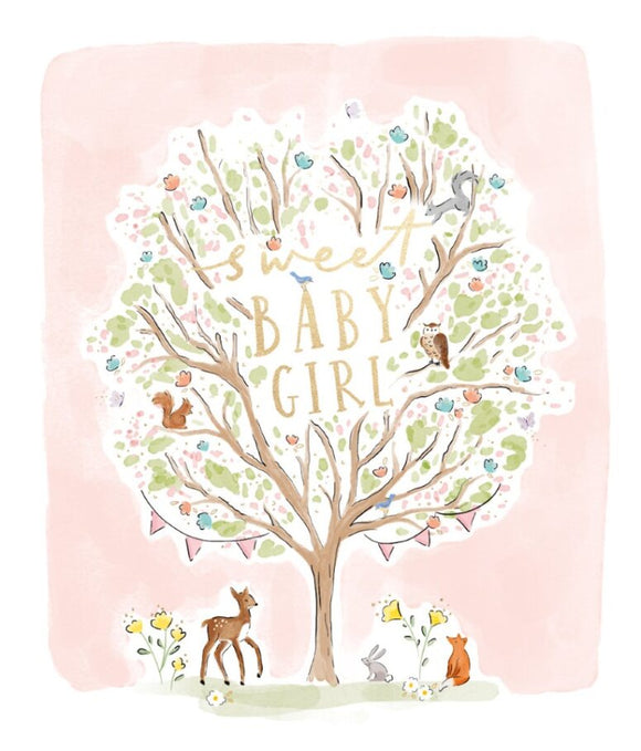 Baby Card Tree with Animals Pink