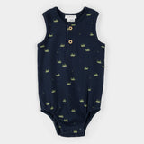 Petit Lem FINAL SALE Romper Grasshopper Print on Ribbed Navy