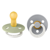 BIBS Pacifier Original COLOUR Latex 2 PK GLOW in the Dark Sage/Cloud