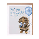 Baby Card Blue Dachshund "Precious Little One"