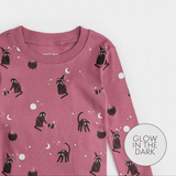 Petit Lem 2pc Pajama Set Witchy Cats Glow in the Dark on Plum KIDS'