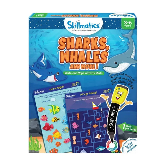 Skillmatics Write and Wipe Activity Mats Sharks, Whales & More