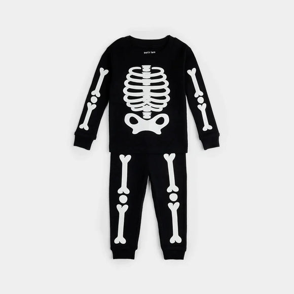 Petit Lem 2pc Pajama Skeleton Glow in the Dark Print on Black