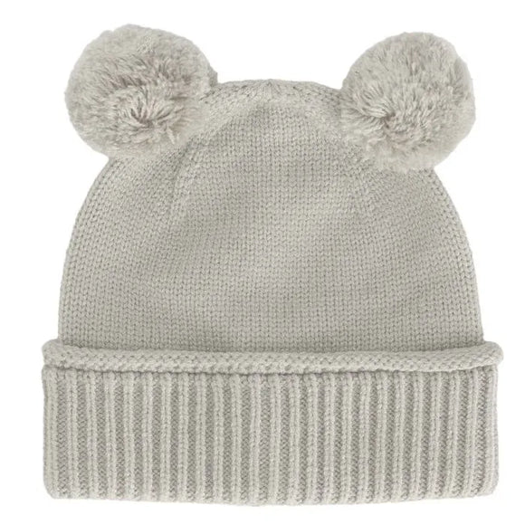 Calikids W2416 Baby 2 Pompom Knit Winter Hat NEWBORN White
