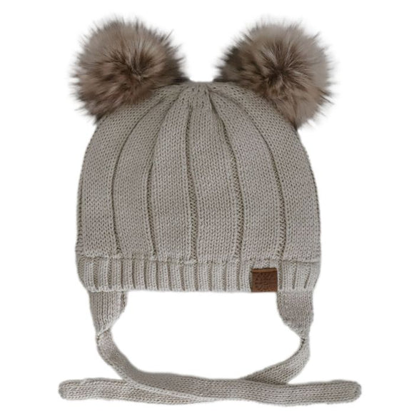 Calikids W2200 Knit Double Pompom Winter Hat Beige