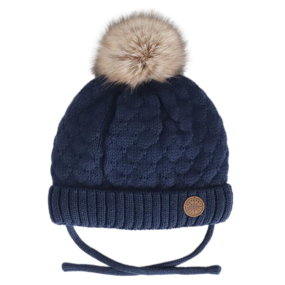 Calikids W2301 Cotton Knit Hat Pompom Navy