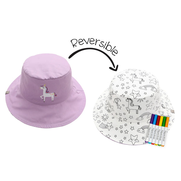 FlapJackKids Kids Colouring Sun Hat - Unicorn L