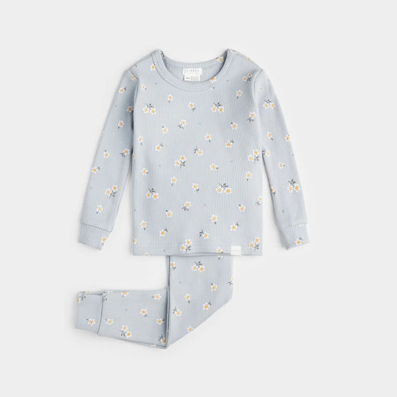 Petit Lem 2pc Pajama Set Daisy Print on Pearl Blue Baby
