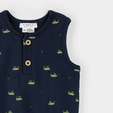 Petit Lem FINAL SALE Romper Grasshopper Print on Ribbed Navy