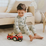 Petit Lem 2pc Pajama Set Lawnmowers Print on Tea Green KIDS'