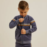 Miles The Label - Blue Velour Track Jacket with Retro Stripe