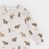 Petit Lem Sleeper - Highland Cow Print on Creme LunaKnit