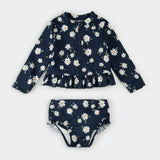 Petit Lem 2pc Rashguard Set - Daisies Print on Navy Long-Sleeve  BABY