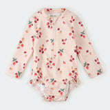 Petit Lem 1pc Swimsuit - Strawberries on Light Pink Long-Sleeve BABY