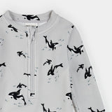 Petit Lem 1pc Swim Romper - Orcas Print on Grey BABY