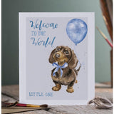Baby Card Blue Dachshund "Precious Little One"