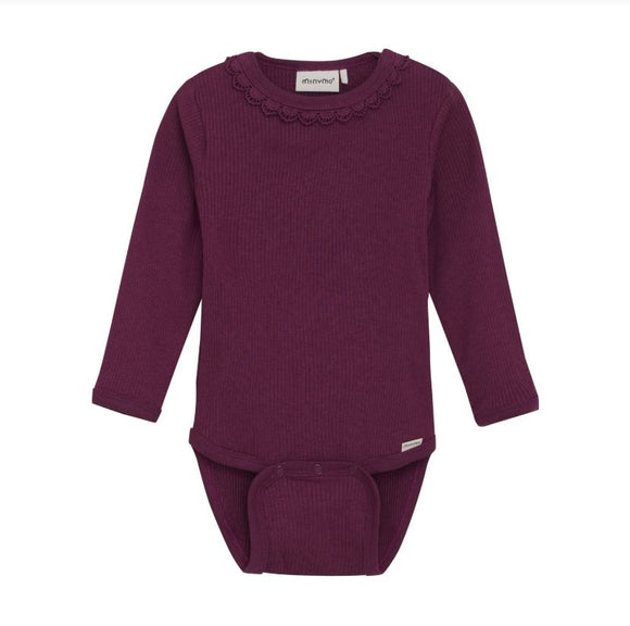 MinyMo Bodysuit LS Rib Raspberry Coulis