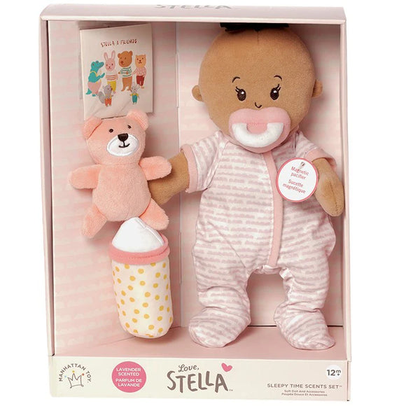 Manhattan Baby Love Stella Sleepy Time Set Beige Doll with Brown Tuft