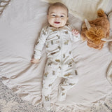 Petit Lem Sleeper - Highland Cow Print on Creme LunaKnit