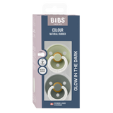 BIBS Pacifier Original COLOUR Latex 2 PK GLOW in the Dark - Sage/Pine