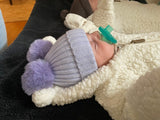 Calikids W2209 Baby 2 Pompom Knit Winter Hat NEWBORN Lavender