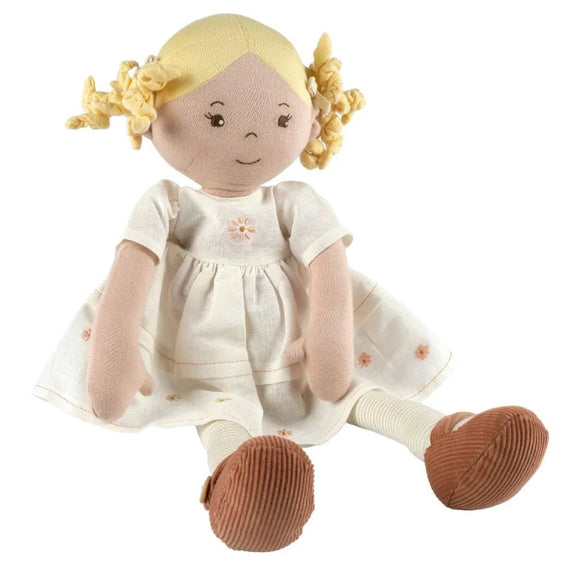Tikiri Toys Priscy Blonde Haired Doll in White Linen Dress with Display Box
