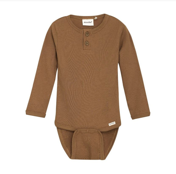 MinyMo Bodysuit LS Rib Brown Sugar