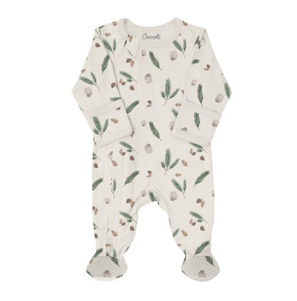 Coccoli Modal Zipper Footie Pine Cones on Oat Milk