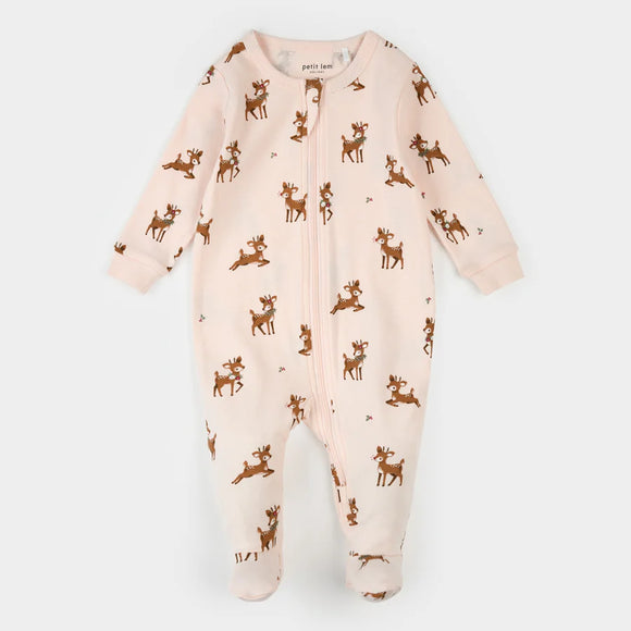 Petit Lem Sleeper Reindeer print on Soft Pink