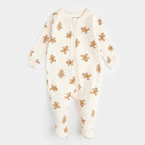 Petit Lem Sleeper Gingerbread Print on Silver-Pink Peony