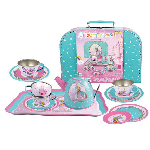 Unicorn Tin Tea Set with Carry Case – Klubhouse for Kids
