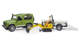 Bruder 02593 Land Rover Defender with Trailer, JCB excavator and man